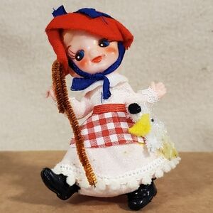 Vintage Flocked Plastic Face Little Bo Peep/Mary had a Little Lamb Ornament